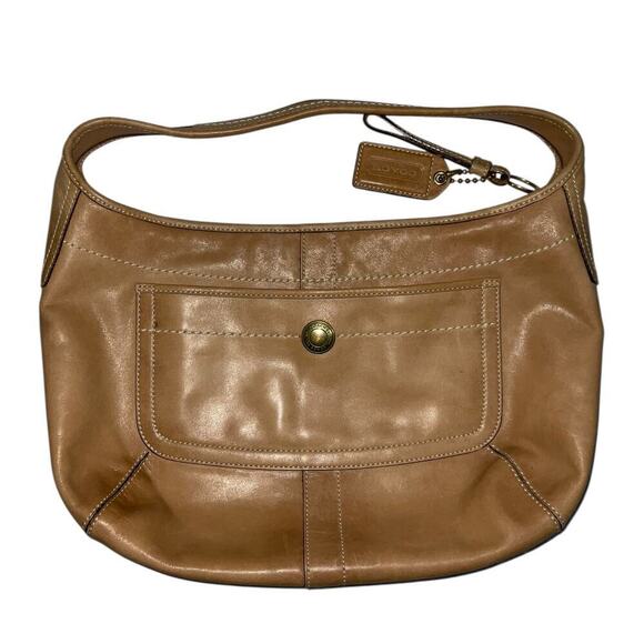 VINTAGE COACH ERGO TAN LEATHER FRONT POCKET HALF MOON SHOULDER BAG - Picture 14 of 16